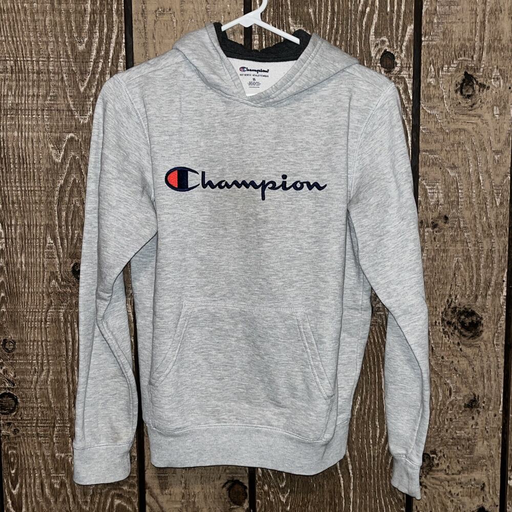 Champion Sweater Boys XL Gray Casual Pullover Hoodie Sweatshirt Kids/Youth